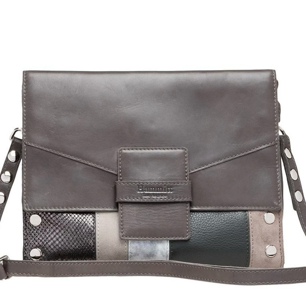 HAMMITT Joe Grey Leather w/ Snakeskin & Suede Convertible Crossbody/Shoulder Bag